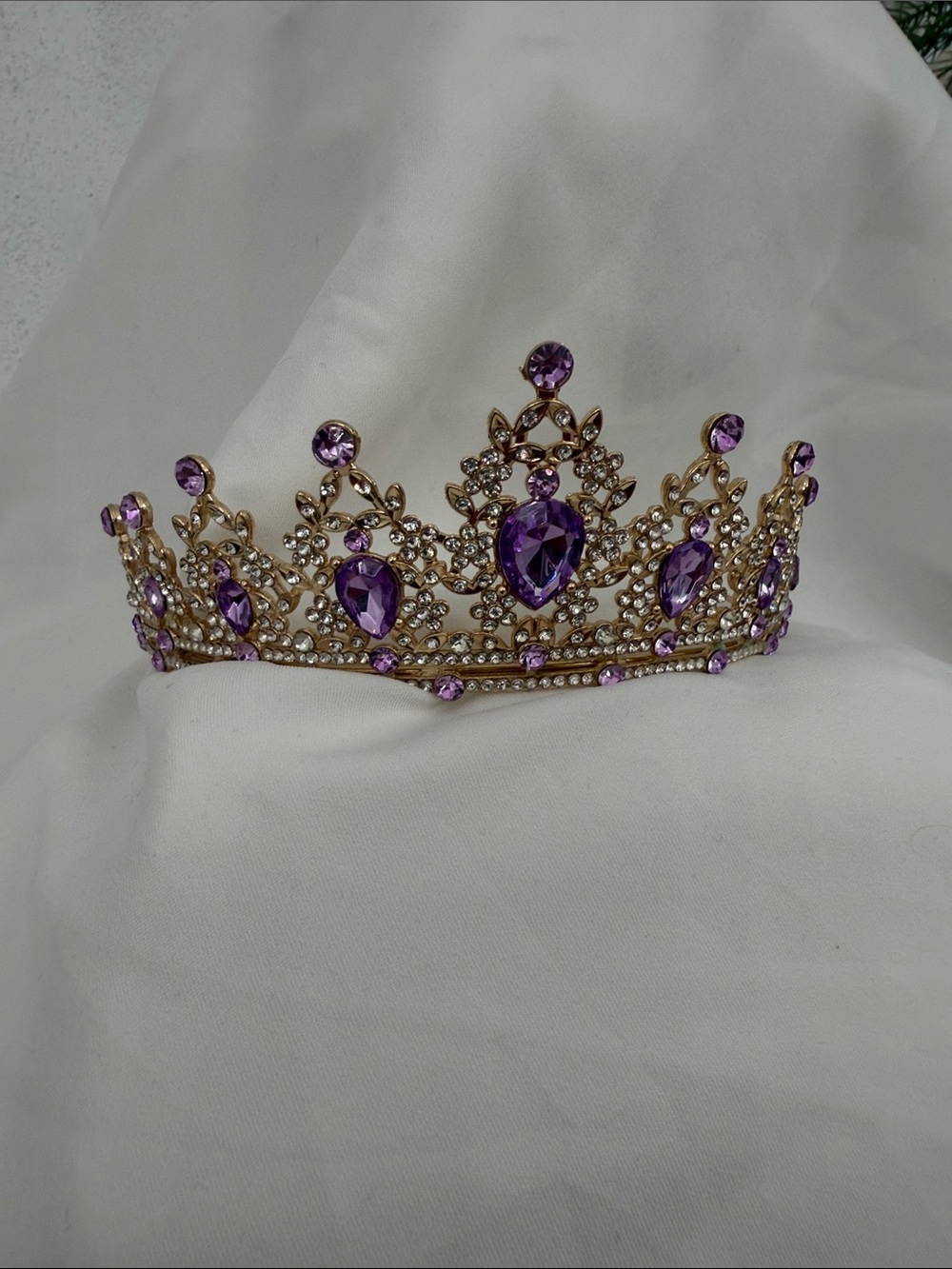 Gold Tiara with Purple Gem Accents - Women Accessories